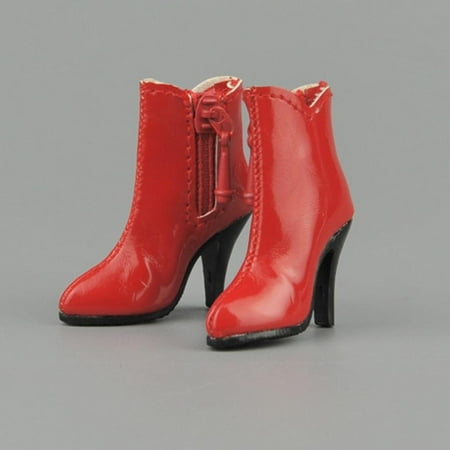 

1/6 Scale Female Shoes Side Zipped High Ankle Boots For 12 Figures - Red 12inch
