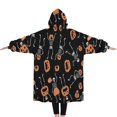thumbnail image 2 of Oversized Wearable Blanket Hoodie,Halloween Skeletons and Pumpkins Sherpa Blanket Hoodie with Super Pockets,Super Warm Fuzzy Pullover for Women & Men, 2 of 6