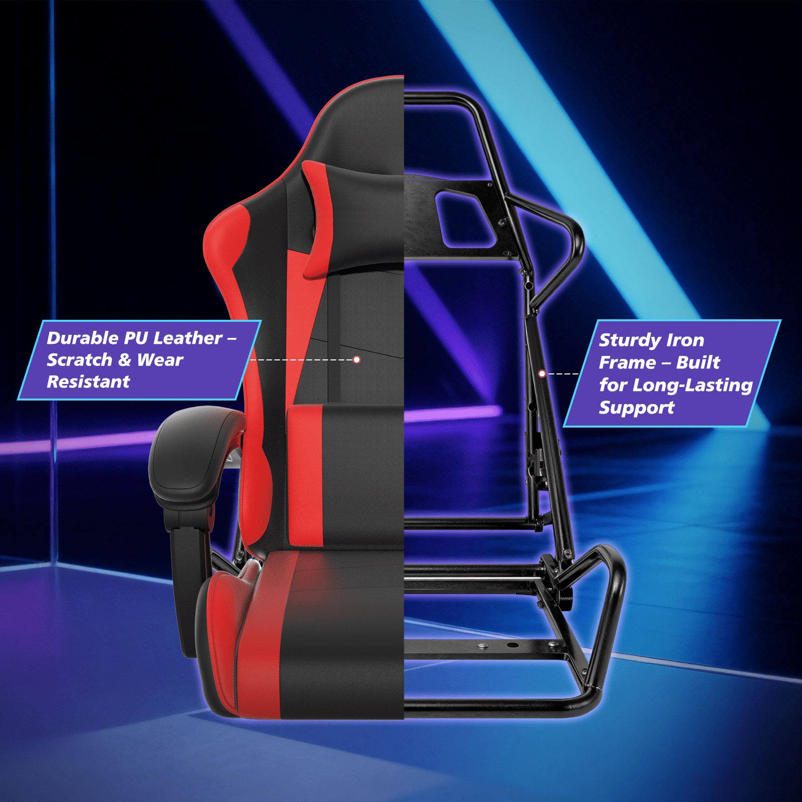 Magshion Ergonomic Gaming Chair with Headrest, Lumbar Support & Footrest - Adjustable Reclining Computer Chair for Adults, High Back Office Desk Chair, 350lbs Capacity， Red