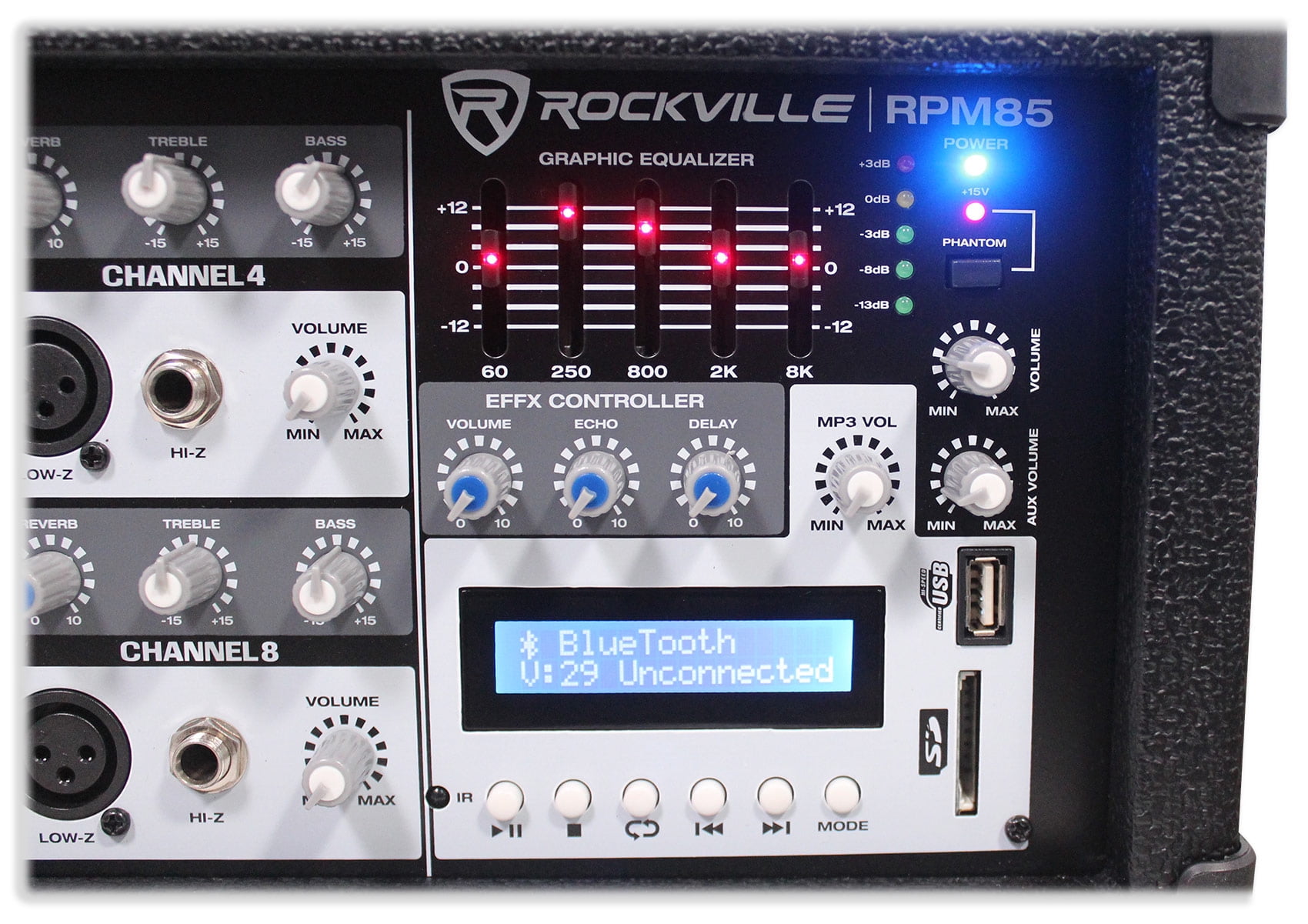 (2) Rockville RSG12.4 12” 3-Way 1000w DJ PA Speakers+Powered Mixer+Mics+Stands