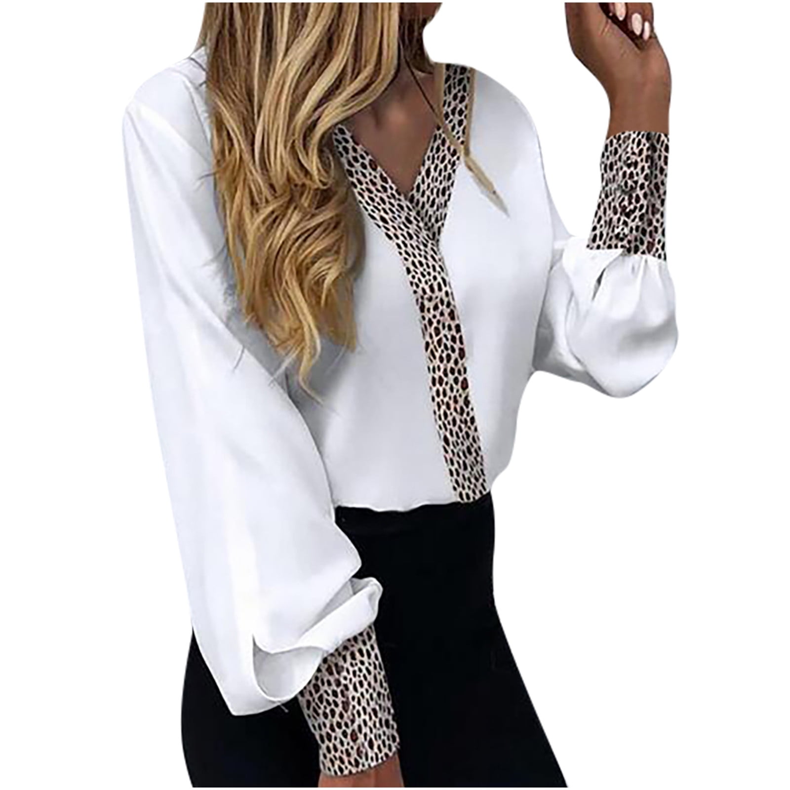Womens Long Sleeve Dressy Shirts Lantern Long Sleeve Casual Business Tops Office Ladies V Neck Loose Fit Blouses 2022