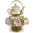 thumbnail image 5 of SLLINGLUO 20 Pieces Coffee Set Tea Set with Metal Stand, Vintage Porcelain Tea Cup Set, Rose Ceramics Coffee Tea Set, Gold, 5 of 12