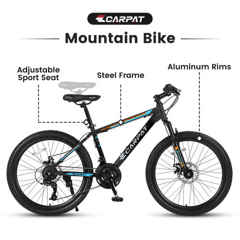 SUWU 24/26 Inches Wheels Mountain Bike High Carbon Steel Mountain Bicycles for Adults All-Terrain Tires 21-Speed MTB Suspension Fork Dual Disc Brakes for Womens Mens