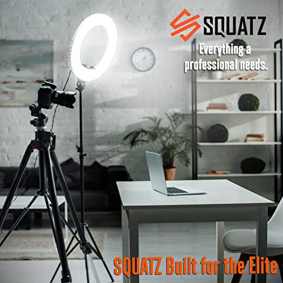 Squatz 11" LED 12W Selfie Ring Light R11 W/ Wire Control, Tripod Stand W/ 5 Section & Holder, Black