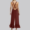 thumbnail image 5 of Feancey Rompers for Women Casual Sleeveless Flare Wide Leg Jumpsuits Dressy Trendy Criss Cross Back Overalls Solid Color One Piece Romper with Pockets Wine XXL, 5 of 8