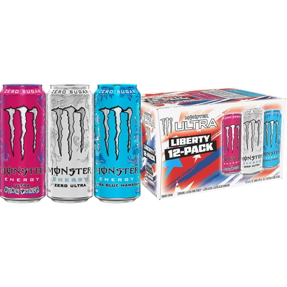 Monster Energy Ultra Variety Pack, Liberty, Sugar Free Energy Drink, 12 Pack 16 Fl Oz