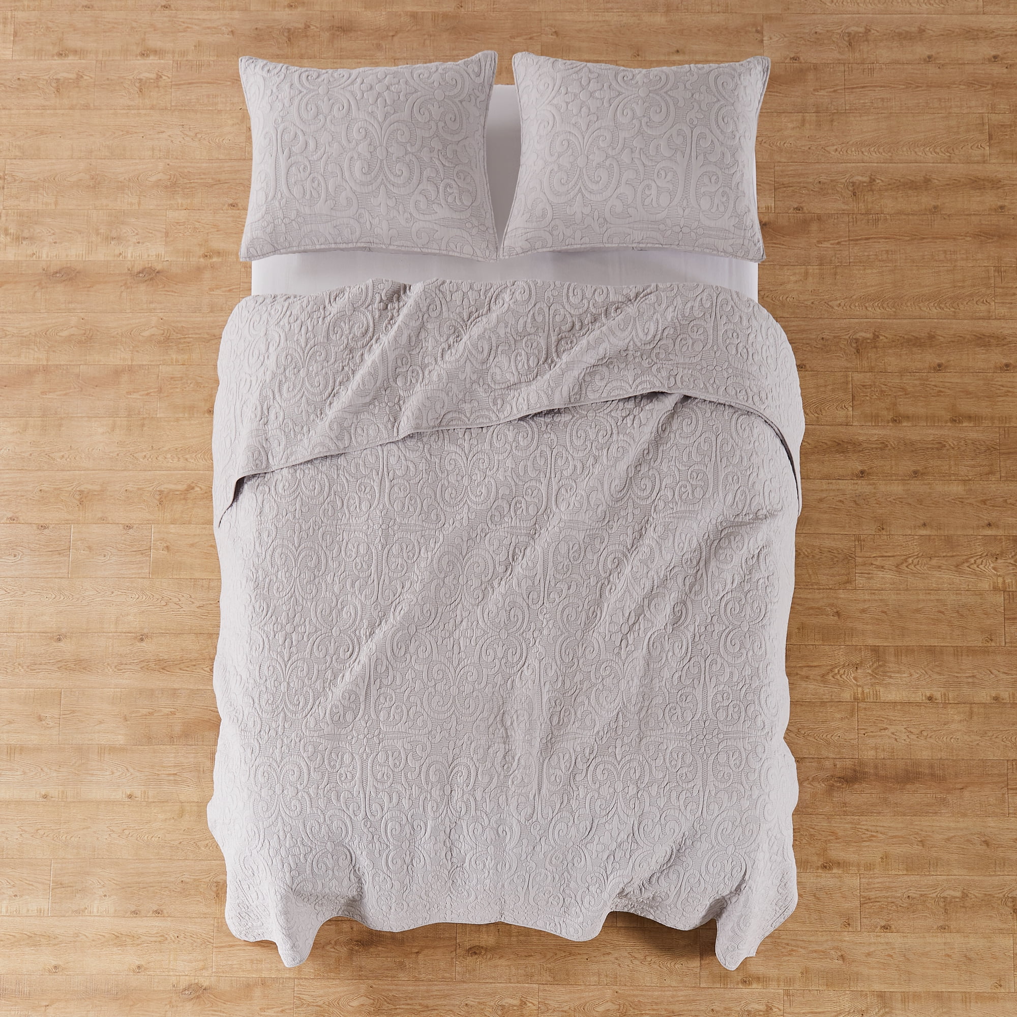 Levtex Home Birch Hill Sherbourne Quilt - Quilted Medallion White with Grey Stitch -Full/Queen Quilt (88x92) - Reversible Pattern - Cotton Front/Microfiber Reverse - Shams Sold Separately