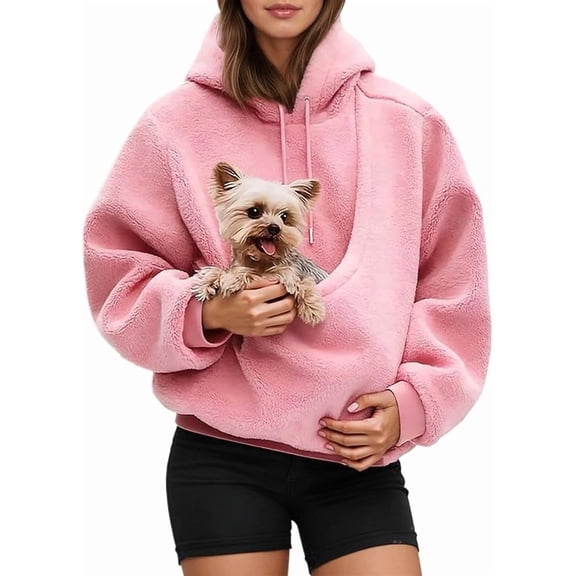 Yurizama Pet Pouch Shirt For Women Fleece Hoodie With Kangaroo Pocket Dog Carrier Long Sleeve Pullover