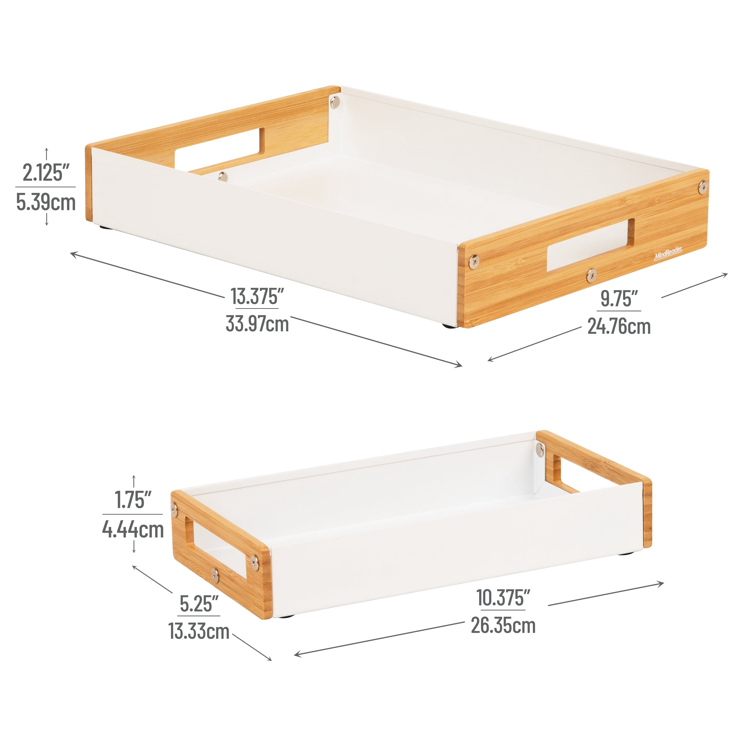 Mind Reader Stackable Desktop Organizer Trays - Metal & Wood, White, Set of 2