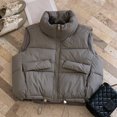 thumbnail image 5 of Women Vest Coat Stand Collar Sleeveless Zipper Placket Cotton Waistcoat with Pockets Drawstring Hem Loose Fit Solid Color Puffer Vest, 5 of 8