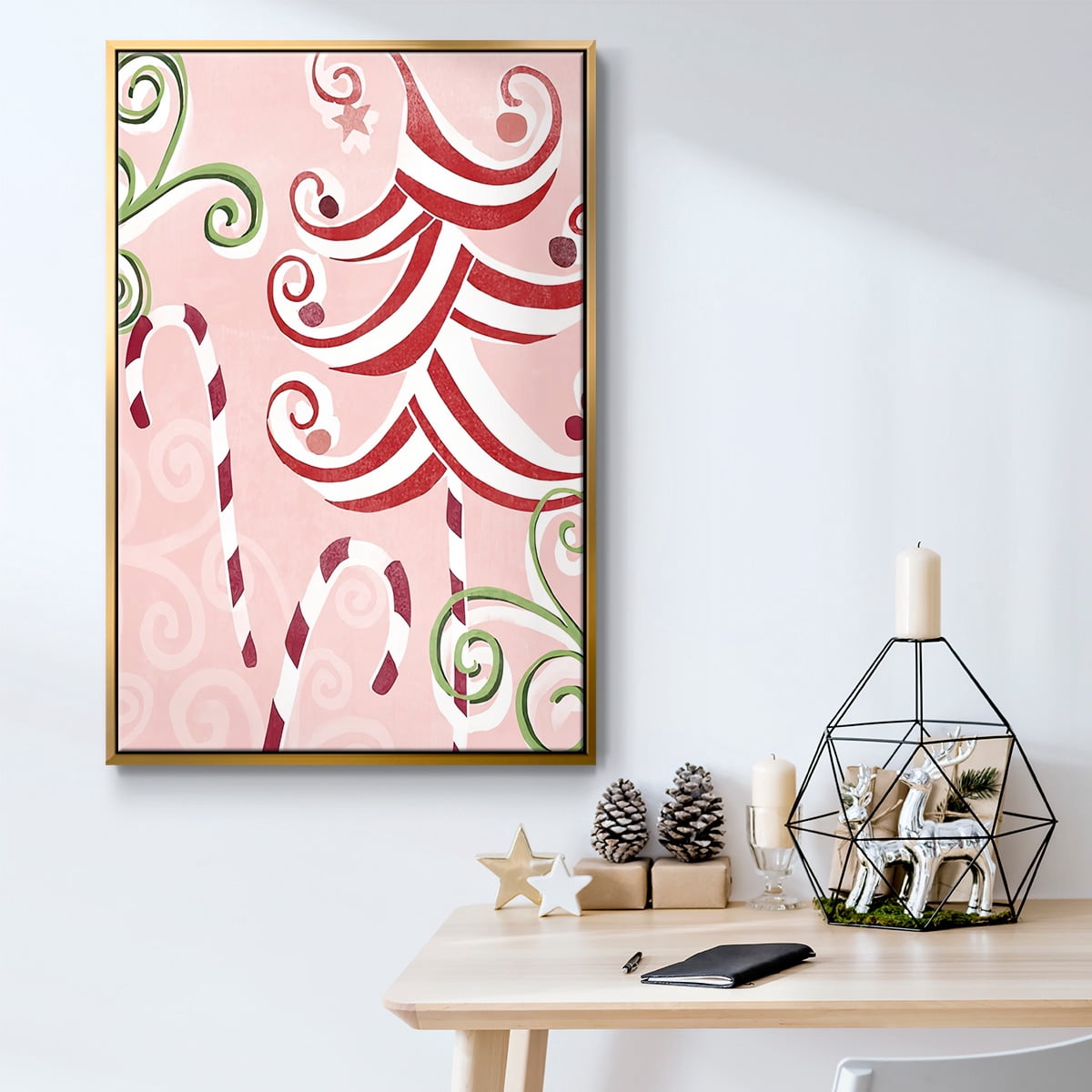 Candy Cane Holiday II - Framed Gallery Wrapped Holiday Canvas - 25 x 37 - Gold Frame