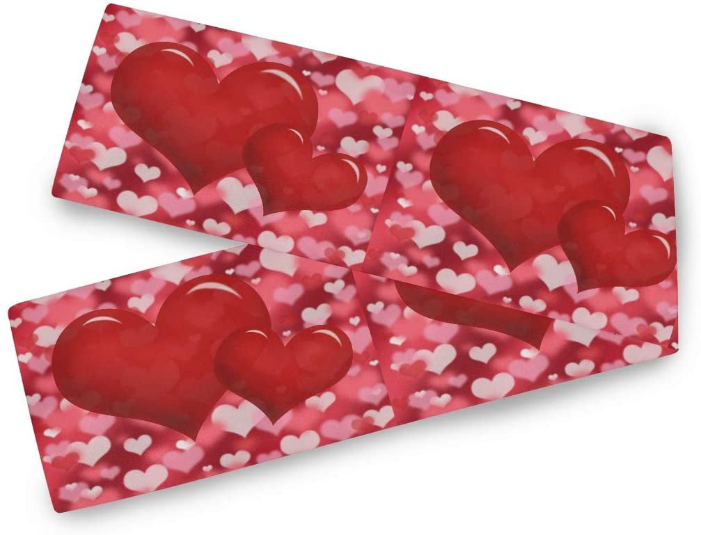 Happy Valentine's Day Red Heart Floral Long Table Runner 13x90 Inch Valentine Wishes Rectangle Table Cloth Runner Placemat for Office Kitchen Dining Wedding Party Home Decor