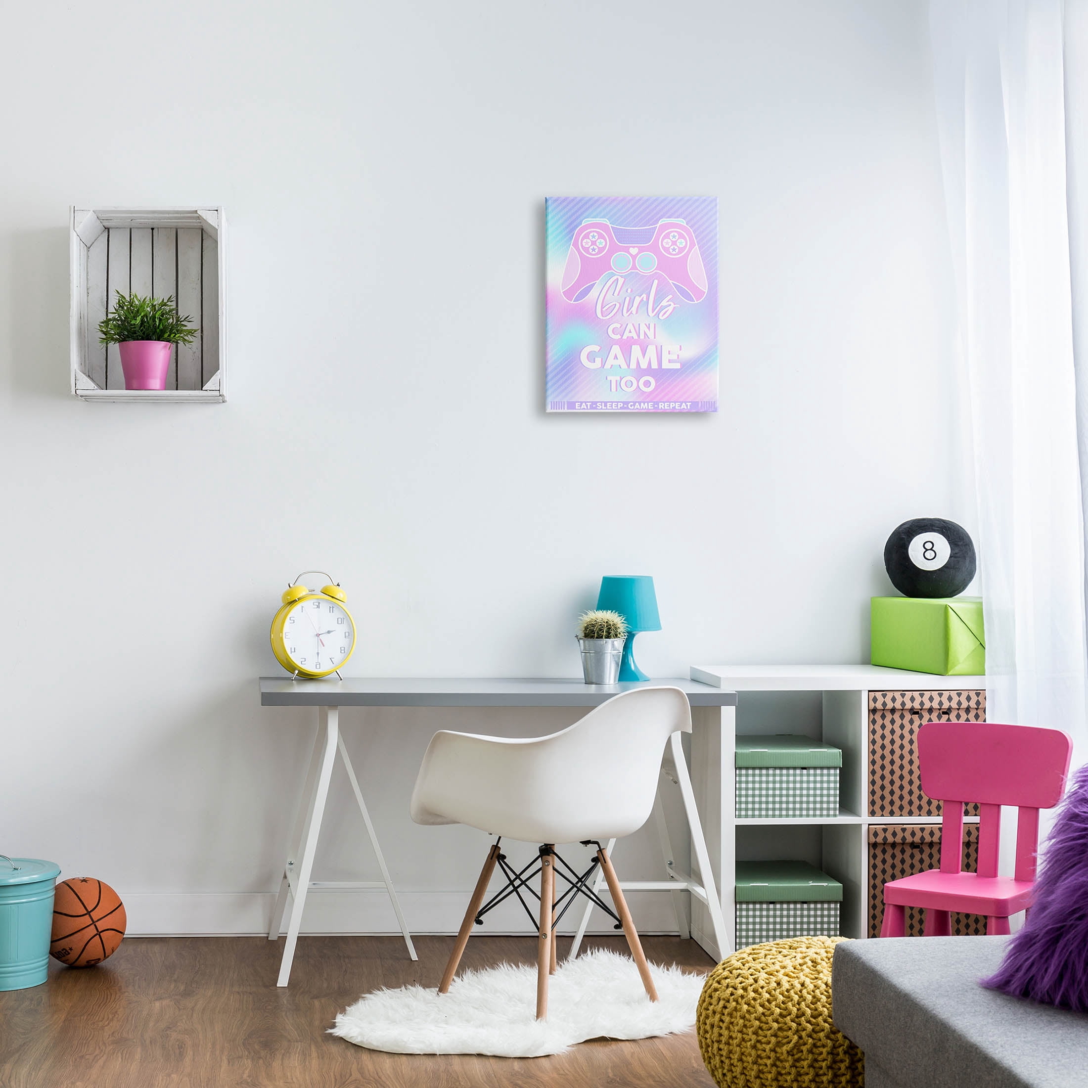 Girls Can Game Too Pastel Phrase Art for Kids Graphic Art Gallery Wrapped Canvas Print Wall Art