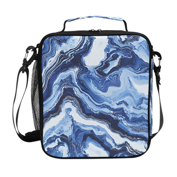 Haosy Blue Black White Marble Reusable Lunch Box Men/Women Insulated Lunch Bag for School Picnic Travel