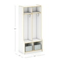 thumbnail image 2 of Guidecraft EdQ 2-Section Wooden Storage Locker with Bench Seat for Classroom, Kids White Cubby Organizer with Shelves and Hooks for Coats, 2 of 4