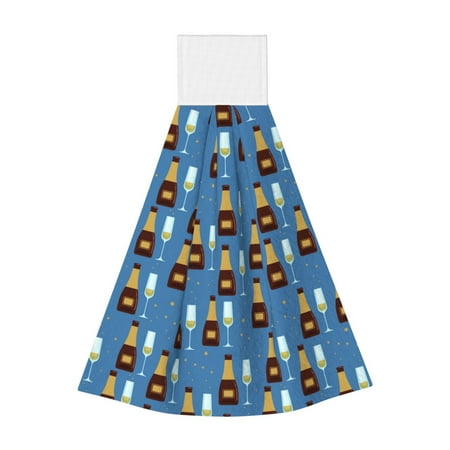 

Zeuib Bottle And Glass Print Coral Velvet Hand Wipes Hanging Hand Towels Set with Hook & Loop Absorbent Towel for Bathroom Home