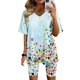 thumbnail image 1 of ICHUANYI Clearance Women Fashion V-Neck Blouse Short Sleeve Tops Shorts Casual Suit Sets(Sky Blue, M) ICHUANYI WER2023081000580, 1 of 4