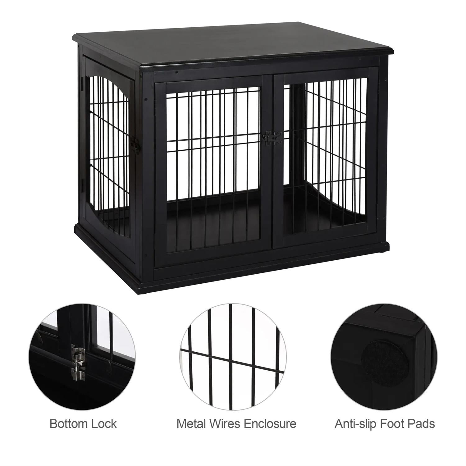 Pefilos 23" Dog Crate Furniture with Two Opening Sides, Lockable Door, Wooden Puppy Kennel Table, Indoor Dog House for Small Dogs, Black