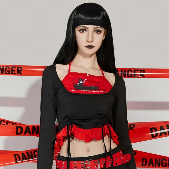 [Officially Licensed] Emily The Strange Women's Crop Top Long Sleeve Fit Casual Top T-Shirt, M