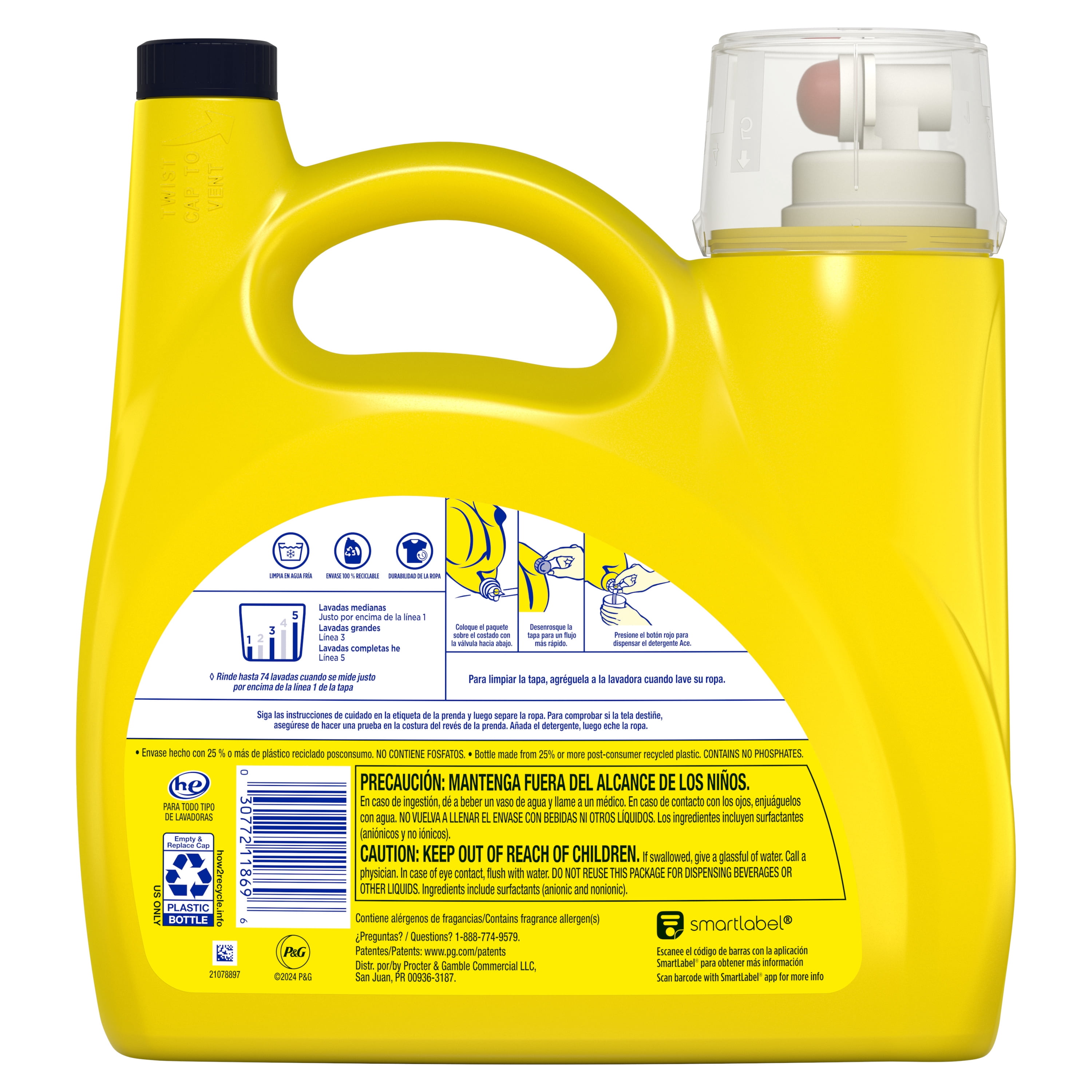 (3 pack) Ace Simply Oxi Boost Plus Ultra Stain Release Liquid Laundry Detergent, Refreshing Breeze, 74 Loads, 105 fl oz