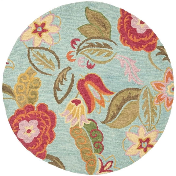SAFAVIEH Blossom Mia Floral Flowers Wool Area Rug, Blue/Multi, 4' x 4' Round