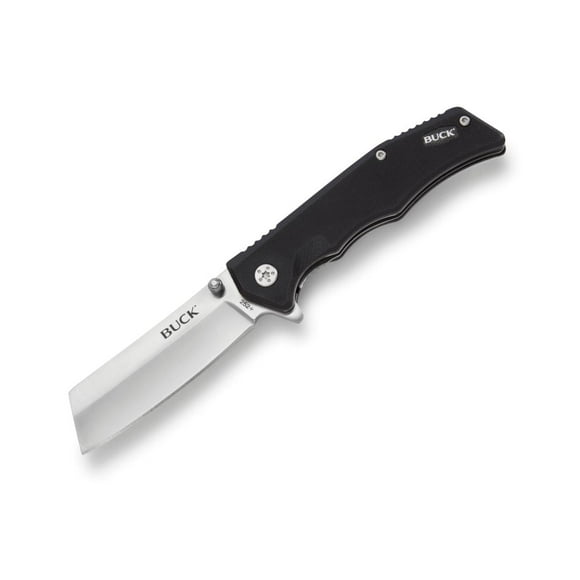 Buck Knives Trunk - Couperet en acier inoxydable 7Cr, noir avec clip de ceinture. Couteau de couperet de poche, garantie à vie à 100%, traité thermiquement, chasse, camping, plein air