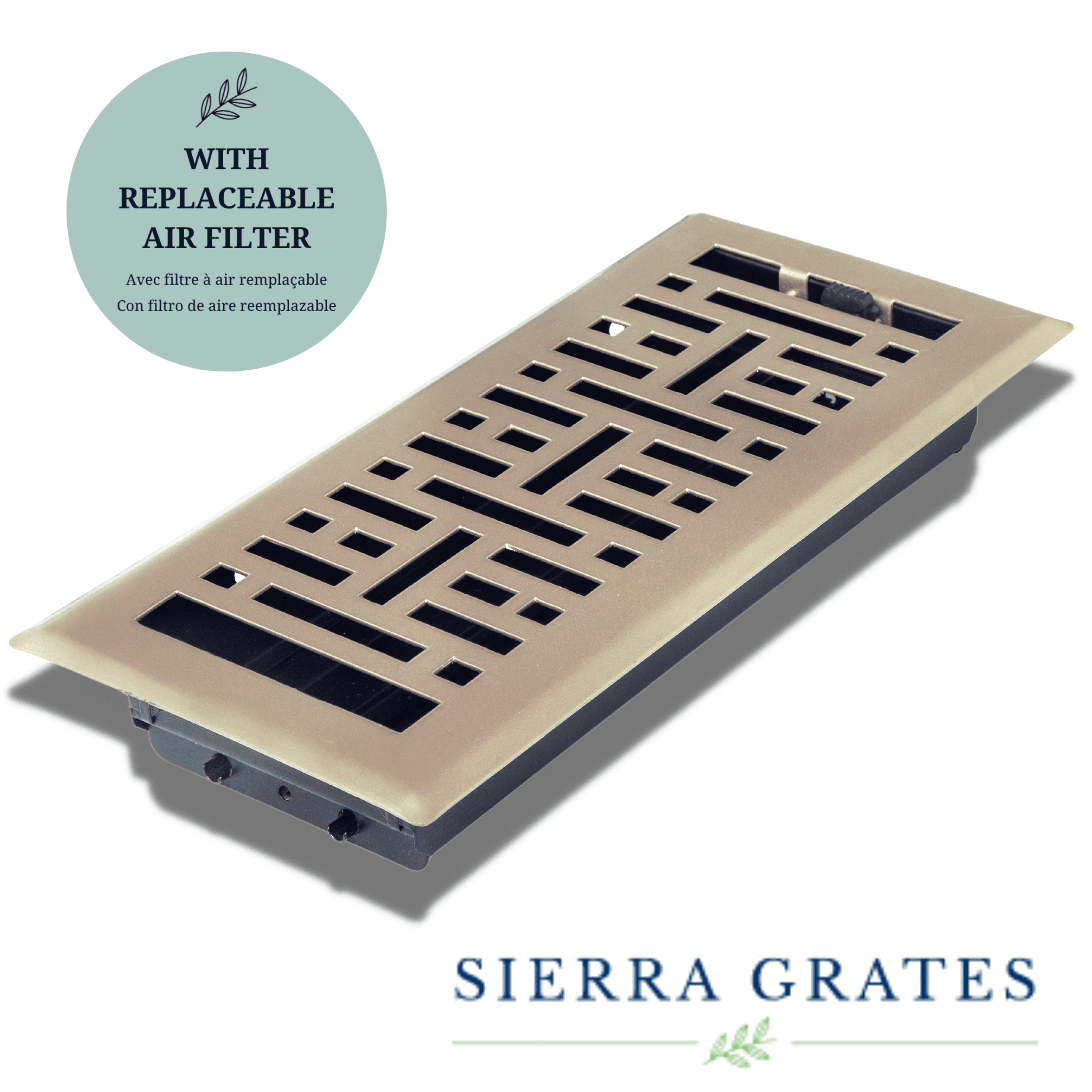 Sierra Grates 4” x 12” Metro Design Metallic Ash Finish Floor Register with Air Filter