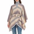 thumbnail image 4 of XFLWAM Women's Sweater Poncho Coat Shawl Wrap Poncho Cape Belt Gradient Cardigan Sweaters Open Front for Spring Winter Beige One Size, 4 of 7