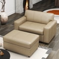 thumbnail image 4 of Roundhill Furniture Sakan Leather Upholstered 2-Piece Living Room Set, Cutler Chair and Ottoman, Beige, 4 of 11
