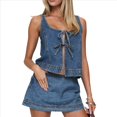 thumbnail image 2 of Conjunto de Dos Piezas de Mezclilla para Mujer: Top Sin Mangas con Lazo y Pantalones Cortos, Chándal Y2K, Conjunto de Dos Piezas de Jeans, Conjuntos de Vacaciones Azul M, 2 of 10