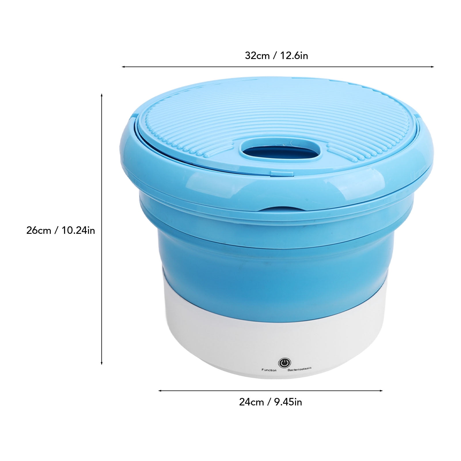 Suodoka Portable Foldable Washing Machine Small Laundry Washer For Underwear Trousers Socks Blue Folded Height 4.33 inches / 11 cm Unfolded 12.6 inches / 32 cm Easy Storage Top Load Design