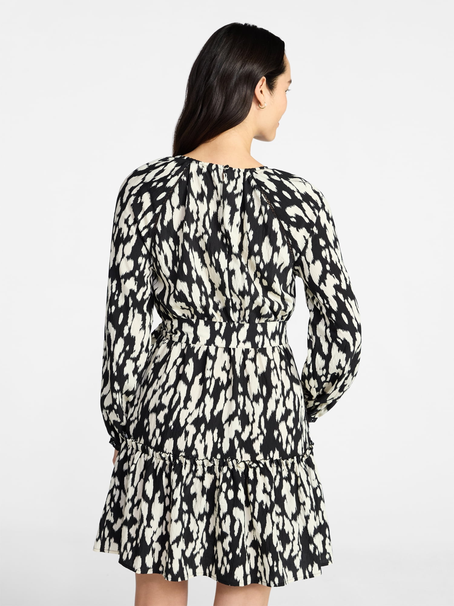 Time and Tru Women's Lace Trimmed Mini Dress with Long Sleeves, Sizes XS – XXXL