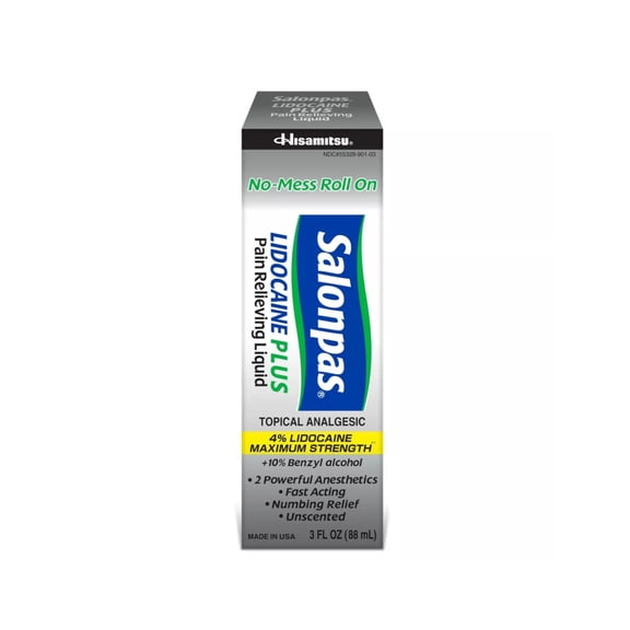 Salonpas Lidocaine 4% Liquid Pain Relieving Roll-On for Elbow Pain, 3 oz, Pack of 1