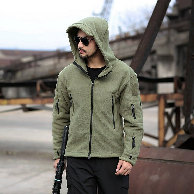 Softmallow Men's Thermal Hoodie, Outdoor Thermal Lining Fleece Jacket Men's  Cold Storm Clothing Hooded Jacket Solid Color Hooded Jacket, Men's Winter  Top Army green 