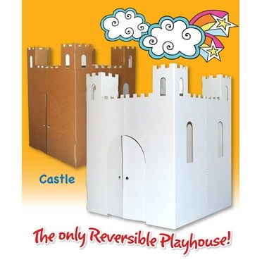 Easy Playhouse Blank Castle - Kids Art & Craft for Indoor & Outdoor Fun, Color, Draw, Doodle on this Blank Canvas–Decorate & Personalize a Cardboard Fort, 32" X 32" X 43. 5" -Made in USA, Age 3 