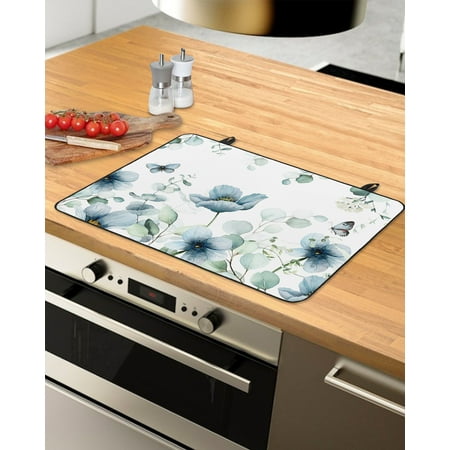 

Teal Tulip Stove Top Covers for Electric Stove Heat Insulation Fireproof Glass Cooktop Cover Counter Top Glass Stove Cover 36 x21 Pastoral Eucalyptus Leaves Botanical Summer Butterfly