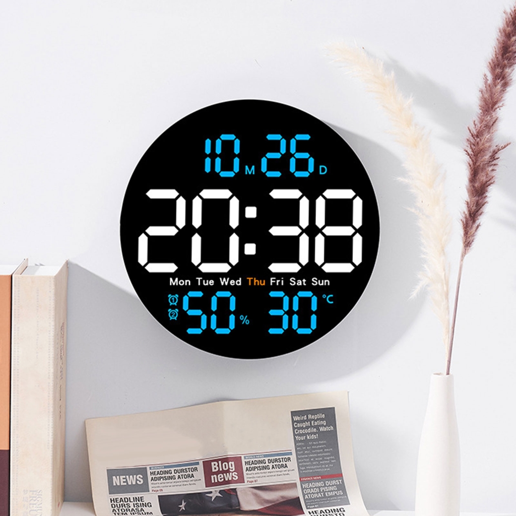 SIEYIO LED Digital Wall Clock Large Display Electronic Alarm Clock Remote Controlled Automatic Backlights Temperature Humidity