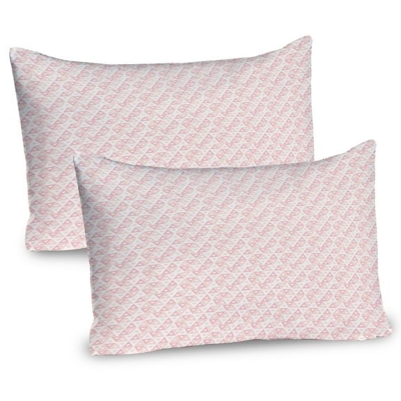 Ambesonne Geometric Pillow Sham 2 Pack, Pastel Hearts Triangles, 36"x20", Blush Pale Salmon and White