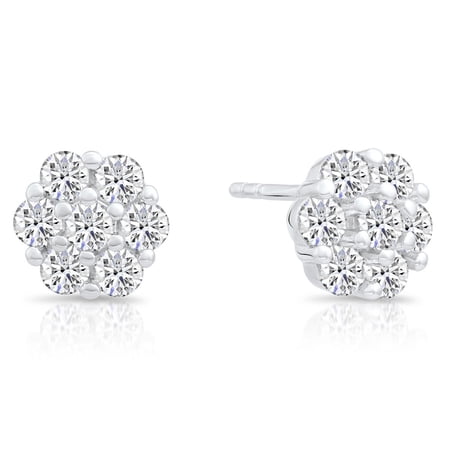 Tilo Jewelry 925 Sterling Silver Flower CZ Stud Post Earrings with Secure Push-Backs | Everyday Dainty Small Earrings for Women & Unisex