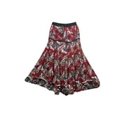 Mogul Women's Maroon Long Skirt A-Line Floral Print Summer Fashion Skirts