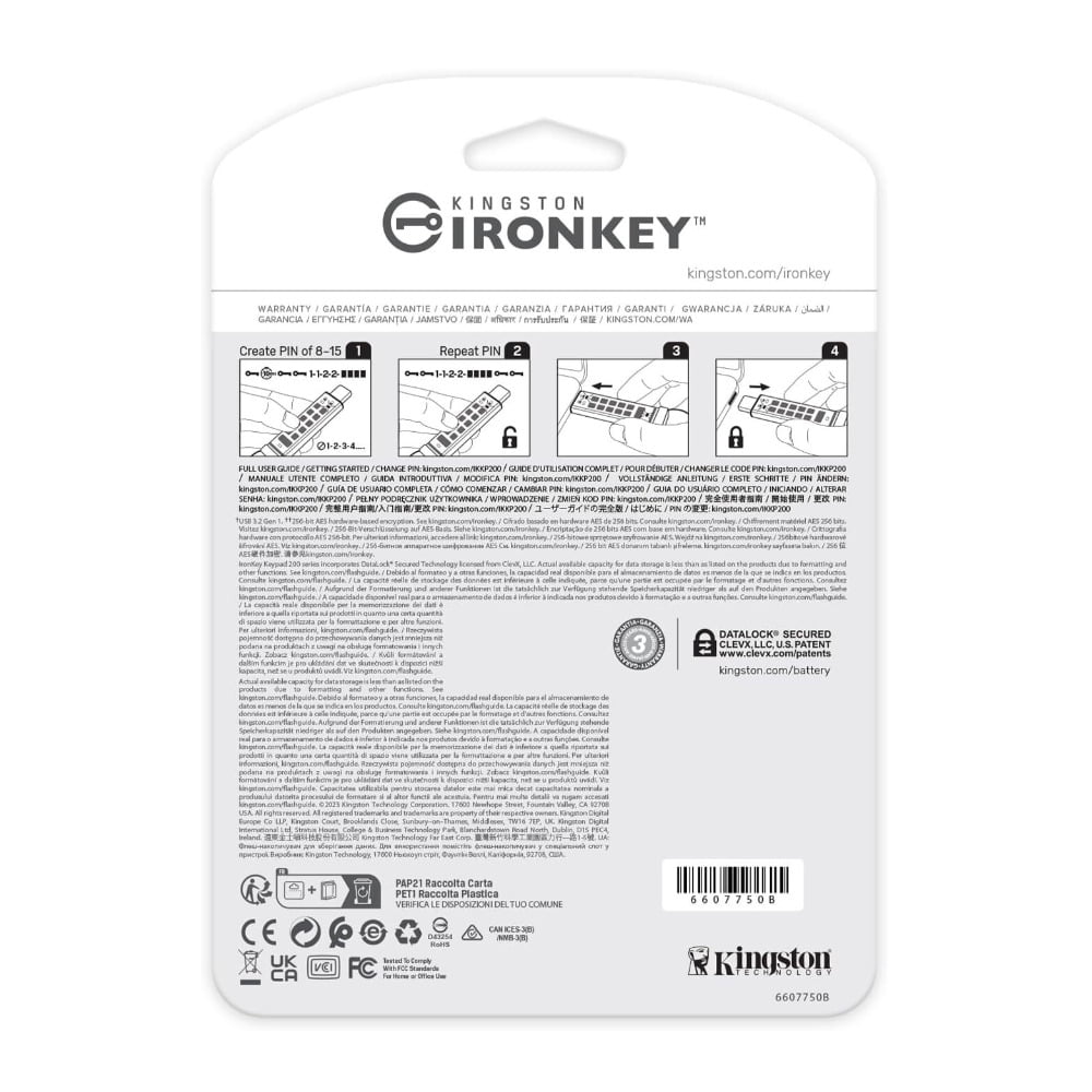Kingston Ironkey Keypad 200 USB-C 32GB Encrypted Flash Drive with FIPS 140-3 Level 3 and BadUSB and Brute Force Protection (Blue)