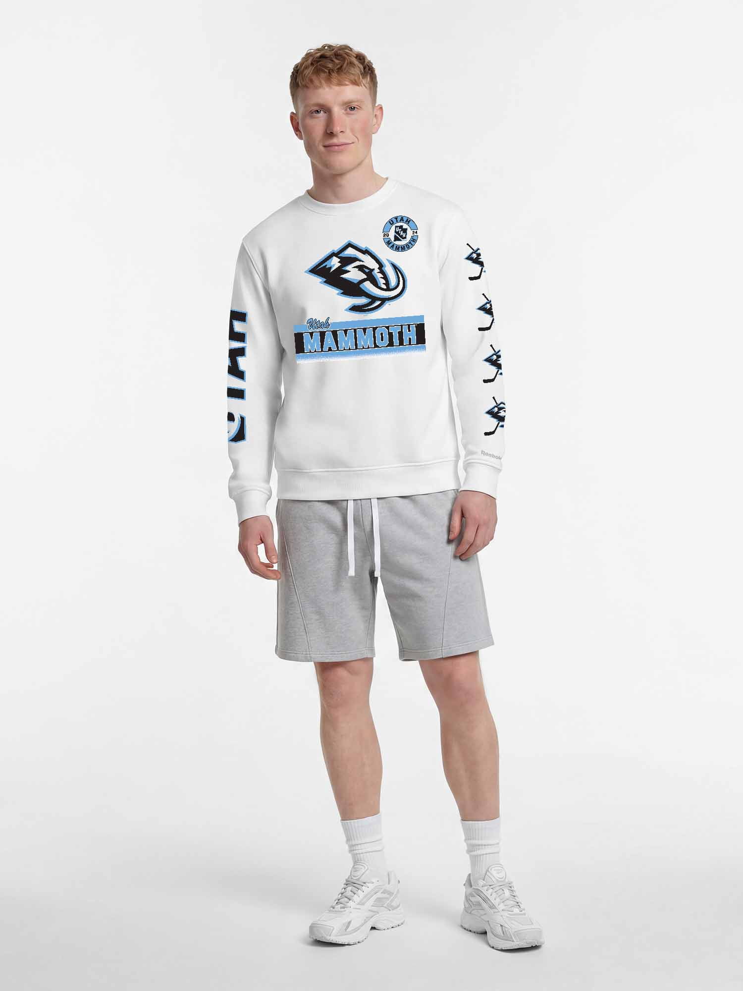Utah Mammoth Reebok Mens White Crew Sweatshirt
