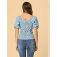 thumbnail image 4 of DARING DIVA Puff Sleeve Sweetheart Neck Smocked Floral Top XL Blue, 4 of 6