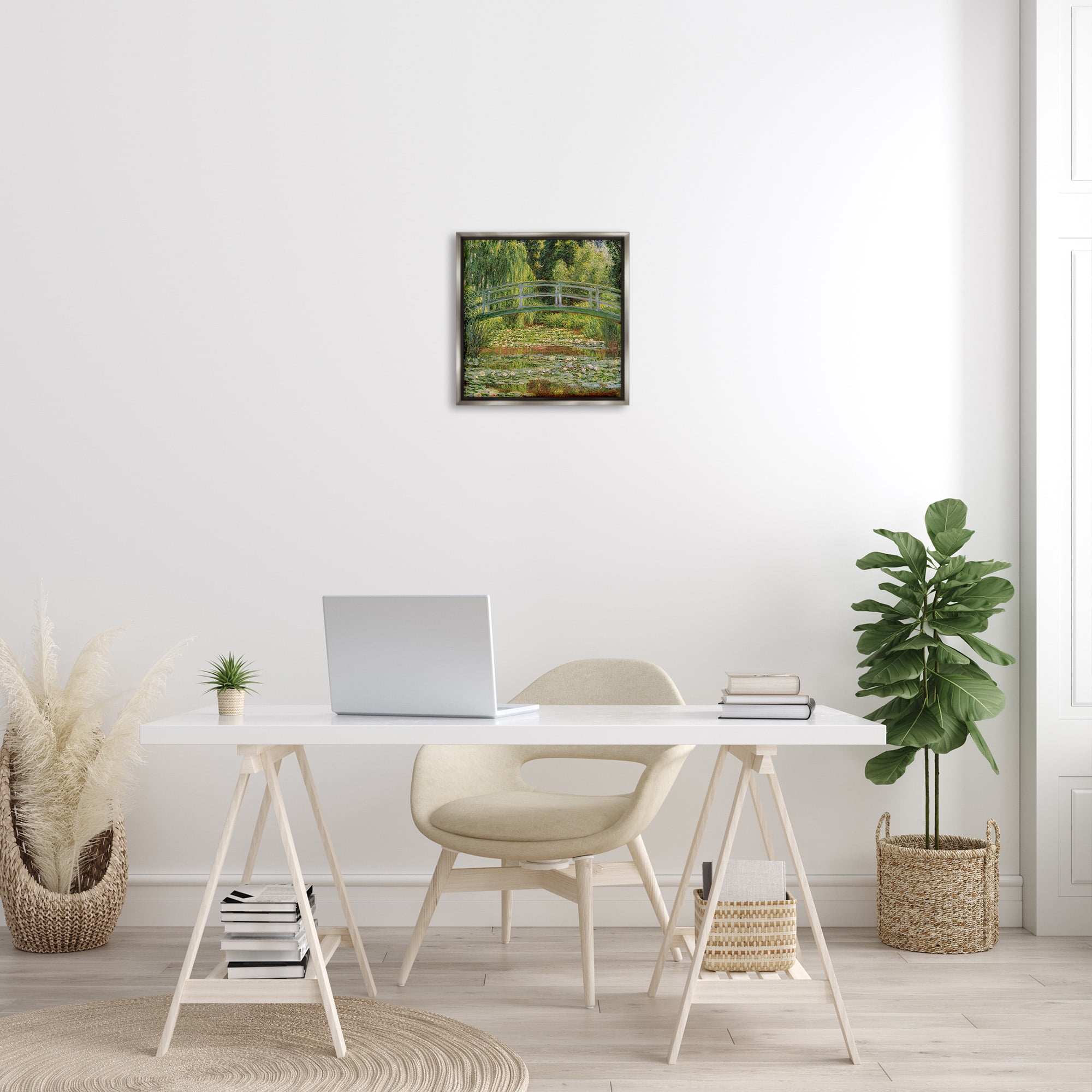 Stupell Industries Water Lily Pond Monet Classic Painting Landscape Painting Gray Floater Framed Canvas Art Print Wall Art, 18 x 18