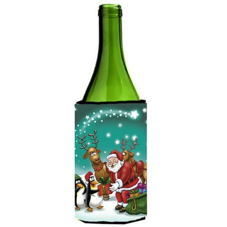 Santa Claus Christmas with the Penguins Wine Bottle Can cooler