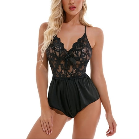 

Lingerie for Women Deep V Halter Lace Bodysuit Lace Bodysuit Exotic One Piece Teddy Lingerie