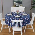 thumbnail image 2 of Dark Blue Christmas Dog and Snowman Pattern Round Tablecloth 60"x60",Wrinkle Wipeable Table Cloth for Kitchen Dining Room Picnic Patio Party, 2 of 6