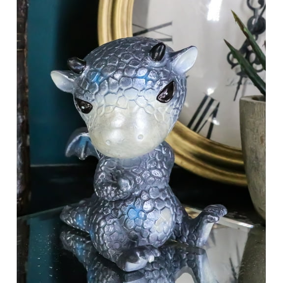 Whimsical Onyx Sulky Wyrmling Baby Hatchling Dragon With Blue Spots Figurine