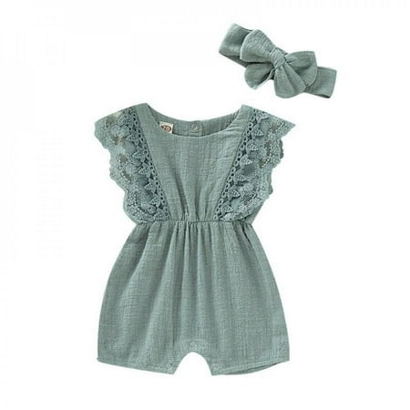 

Norbi Summer Newborn Baby Girls Butterfly sleeve Lace Romper + Headband Set Infant Outfits Clothes Toddler Princess Clothing Sunsuit