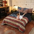 thumbnail image 4 of Manfei USA Flag Stars Twin Bedding, Rustic Farmhouse Bedding Comforter Set, Red White Blue, Black Reversible 7pcs, 4 of 6